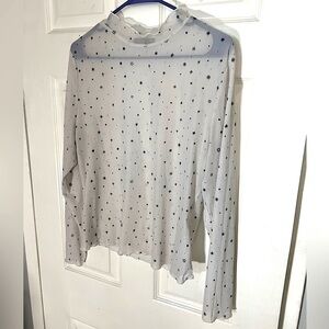 Star print sheer stretchy long sleeve scalloped turtleneck
